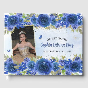 Livre D'or Marine Blue Gold Floral Princesse Quinceañera Phot
