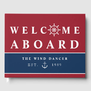 Livre D'or Marine Blue Nautical Welcome Aboard Nom du bateau