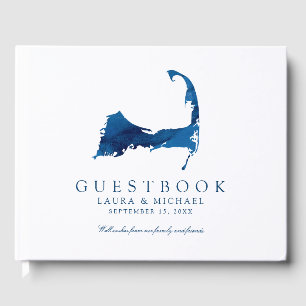 Livre D'or Marine Blue Watercolor Cape Cod Map Mariage