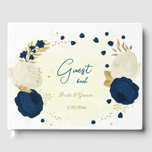 Livre D'or marine & fleurs blanches or mariage botanique (Recto)