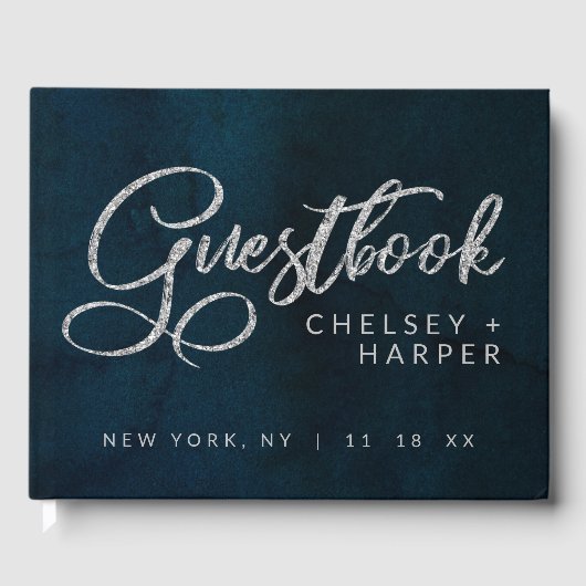 Livre D'or Marine Luster Bleu foncé Aquarelle Mariage (Recto)