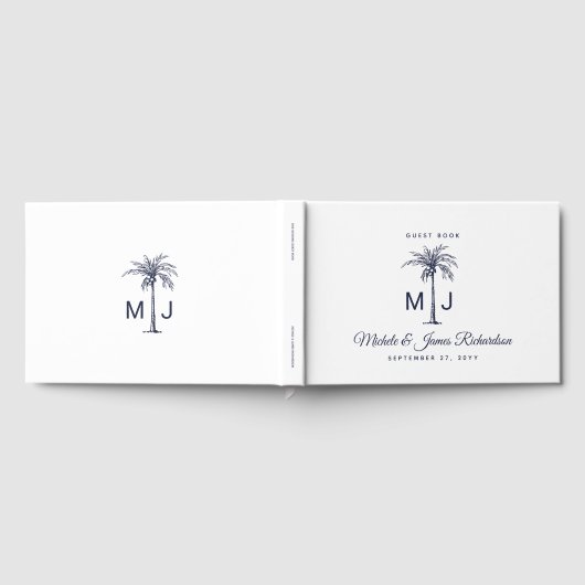 Livre D'or Marine Palm bleu Monogramme Plage tropicale Mariag (Complet)