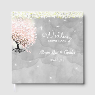 Livre D'or Mason Jar Pink Heart Leaf Tree sur l'aquarelle gri