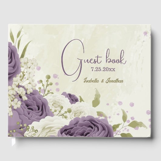 Livre D'or mauve fleurs blanches verdure mariage (Recto)