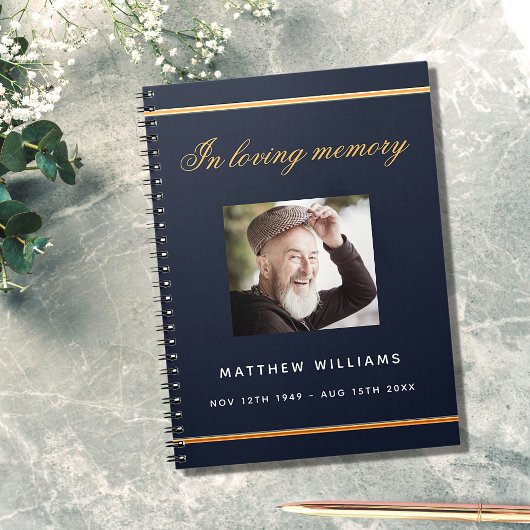 Livre d'or mémorial funéraire bleu or photo