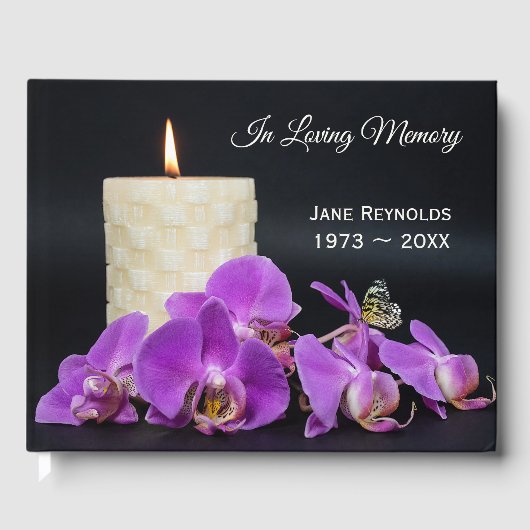 Livre D'or Memorial Service Orchids and Butterfly with Candle (Recto)