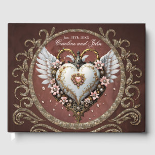 Livre D'or Merveilleux coeur noble steampunk avec ailes.