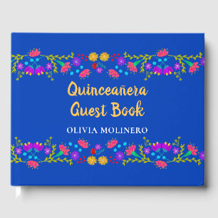 Livre D'or Mes Quinze Ans Royal Blue Floral Quinceanera