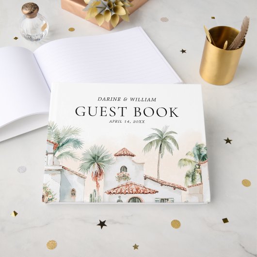 Livre D'or Mexique Aquarelle Palm Tree Destination Mariage (Recto ouvert)