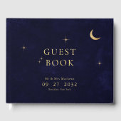 Livre D'or Midnight Blue Celestial Gold Moon Stars Mariage (Recto)