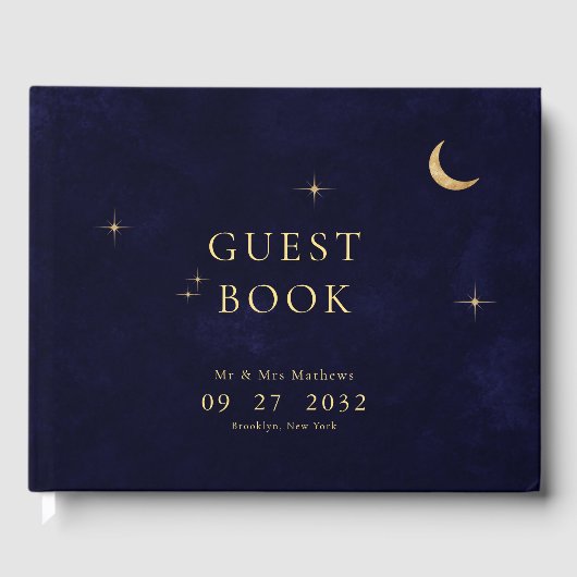 Livre D'or Midnight Blue Celestial Gold Moon Stars Mariage (Recto)
