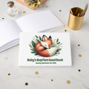 Livre D'or Mignonne Fox dormir en Feuille Baby Baptism