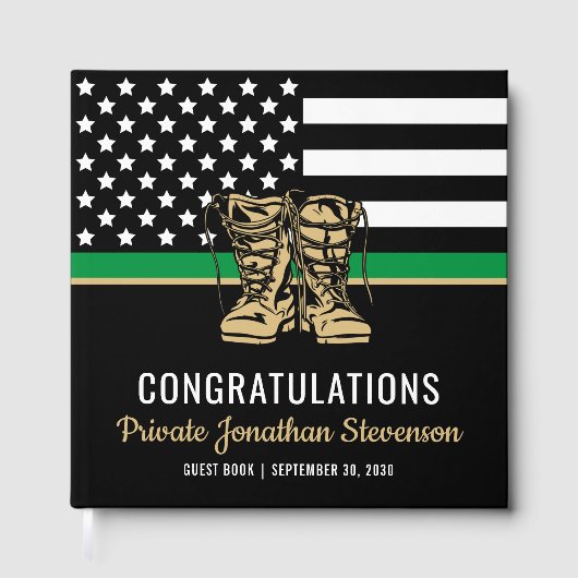 Livre D'or Military Graduation Thin Green Line Flag Army (Recto)