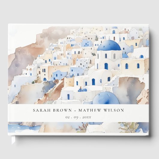 Livre D'or Minimal chic Santorini Grèce Mariage aquarelle (Recto)
