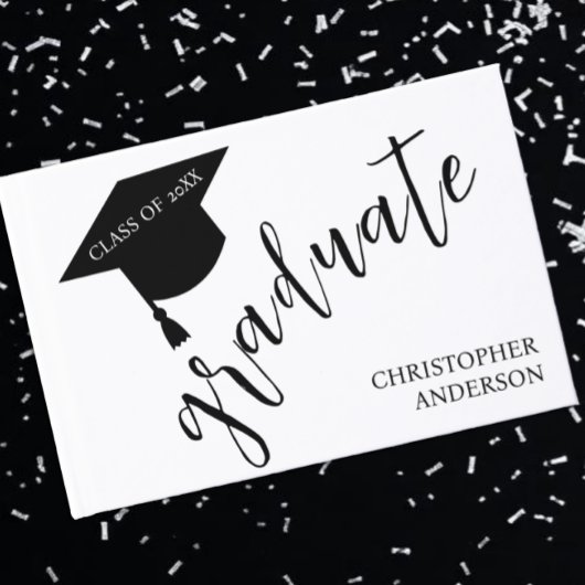 Livre D'or Minimalist Grad Cap Black & White Graduation