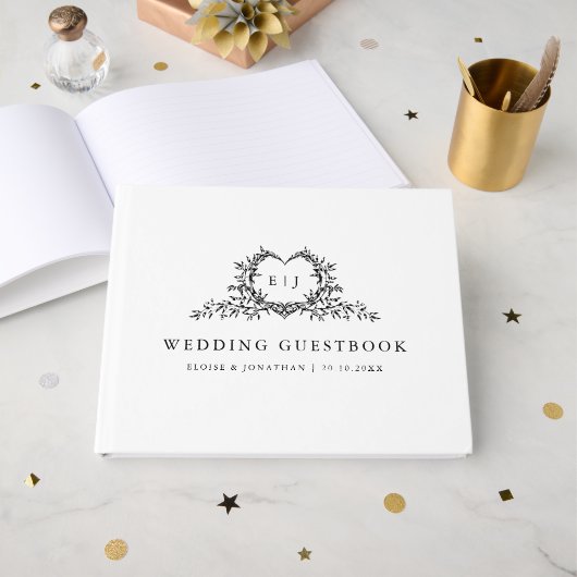 Livre D'or Minimalist Monogram Calligraphy Crest Wedding (Recto ouvert)