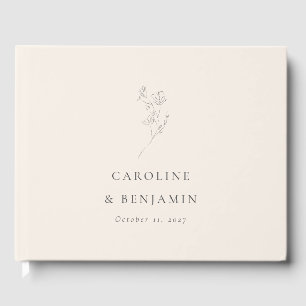 Livre D'or Minimaliste Ecru Floral Line Art Mariage personnal