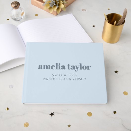 Livre D'or Modern Bold Typography Soft Blue Graduation Custom (Recto ouvert)