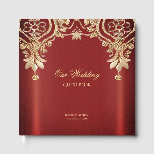 Livre D'or Modern Gold Red Floral Guest Book (Recto)
