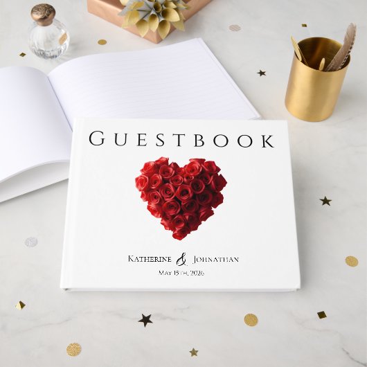 Livre D'or Modern Heart Shaped Red Roses Wedding (Recto ouvert)