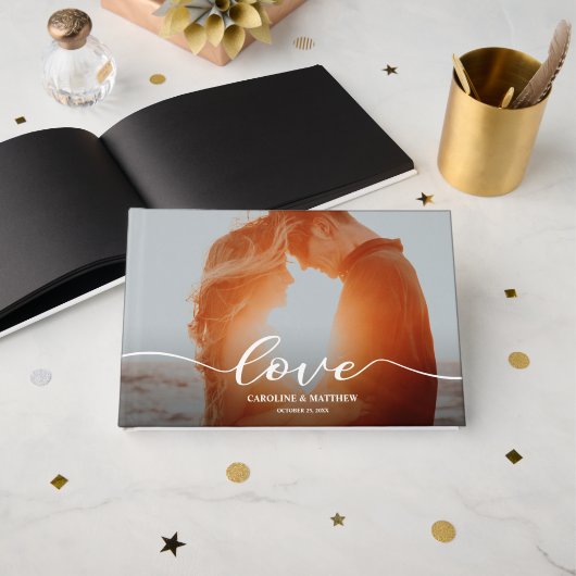 Livre D'or Modern Love Script Photo Wedding (Recto ouvert)