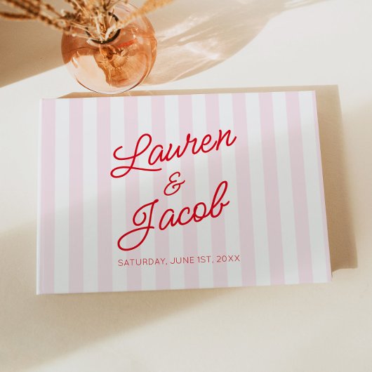 Livre D'or Modern Minimal Minimalist Red Pink Stripes Wedding