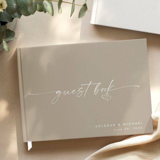 Livre D'or Modern Minimalist Taupe Script Wedding 
