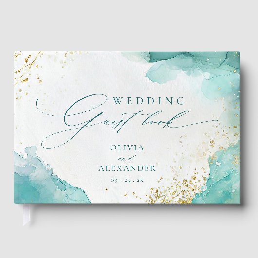 Livre D'or Modern Teal Gold Abstract Beach Wedding (Recto)