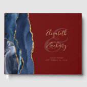 Livre D'or Moderne bleu marine agate or script bordeaux (Recto)
