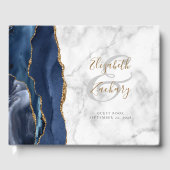 Livre D'or Moderne Bleu Nuit Or Agate Marbre Script (Recto)