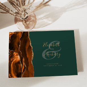 Livre D'or Moderne Burning Orange Agate Or Script Vert