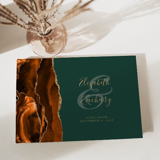 Livre D'or Moderne Burning Orange Agate Or Script Vert