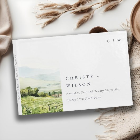 Livre D'or Moderne Chic Aquarelle Vignoble Paysage Mariage