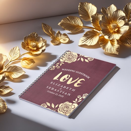 Livre d'or moderne mariage Rose Bourgogne Rouge