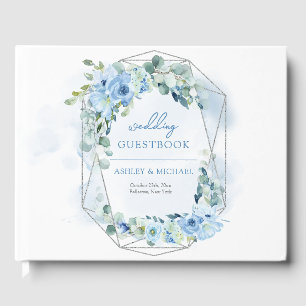 Livre D'or Moderne pastel bleu fleurs argent cadre sage