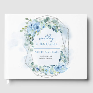 Livre D'or Moderne pastel bleu fleurs argent cadre sage