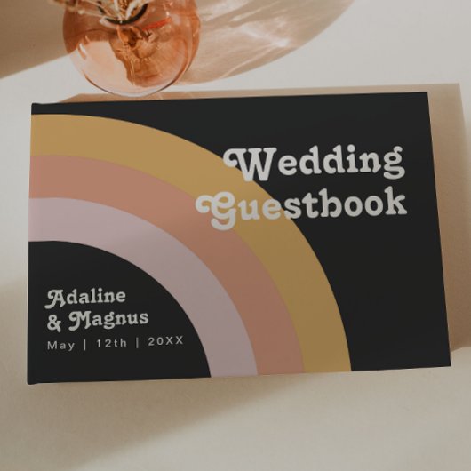 Livre d'or moderne Retro 70's Rainbow Dark Mariage
