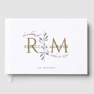 Livre D'or Monogramme botanique doré pour mariage élégant