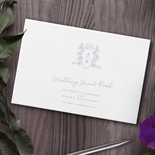 Livre D'or Monogramme couronne coeur blanc argent mariage