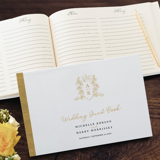 Livre D'or Monogramme crête de coeur dessiné à la main blanc