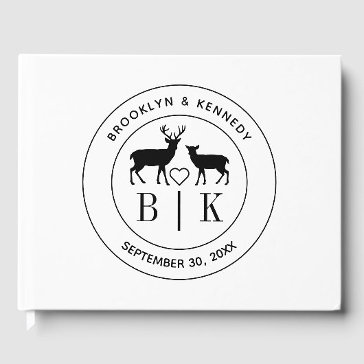 Livre D'or Monogramme de cerf rustique mariage couple nom (Recto)