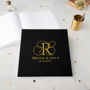 Livre D'or Monogramme de mariage élégant en or noir
