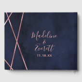 Livre D'or Monogramme de Mariage géométrique bleu et Rose ble (Verso)