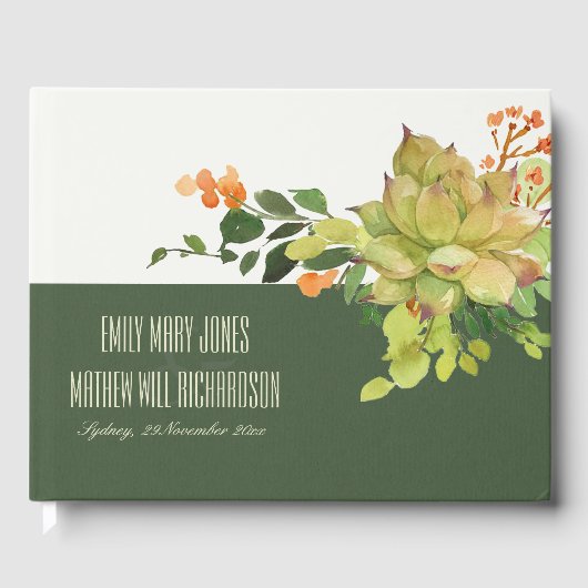 LIVRE D'OR MONOGRAMME FLORAL DE COULEUR D'EAU SUCCULTE CACTUS (Recto)