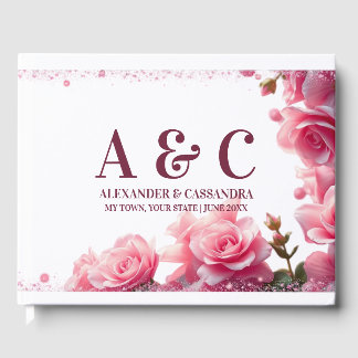 Livre D'or Monogramme mariage minimaliste Bourgogne rose flor