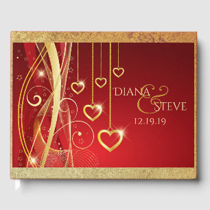 Livre D'or Monogramme Mariage romantique   Red Gold Hearts