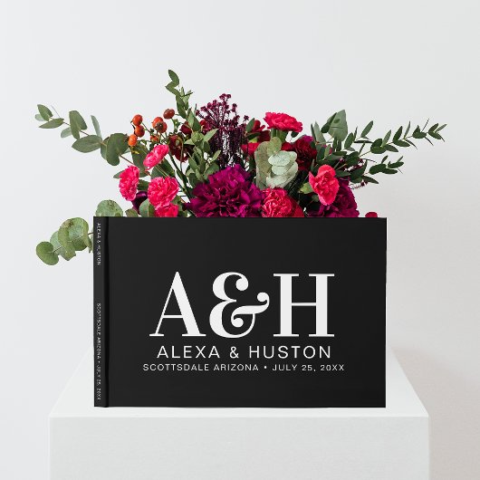 Livre D'or Monogramme mariage Sophistiqué Noir Et Blanc