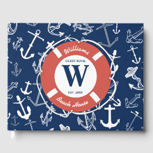Livre D'or Monogramme marine Ancre bleue Maison de plage