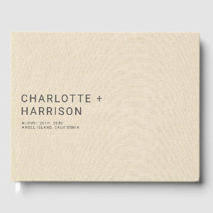 Livre D'or Monogramme minimaliste Mariage Crème Faux Linen