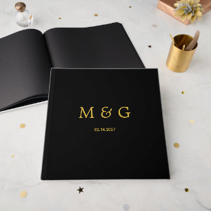 Livre D'or Monogramme personnalisé Date Élégant Moderne Noir